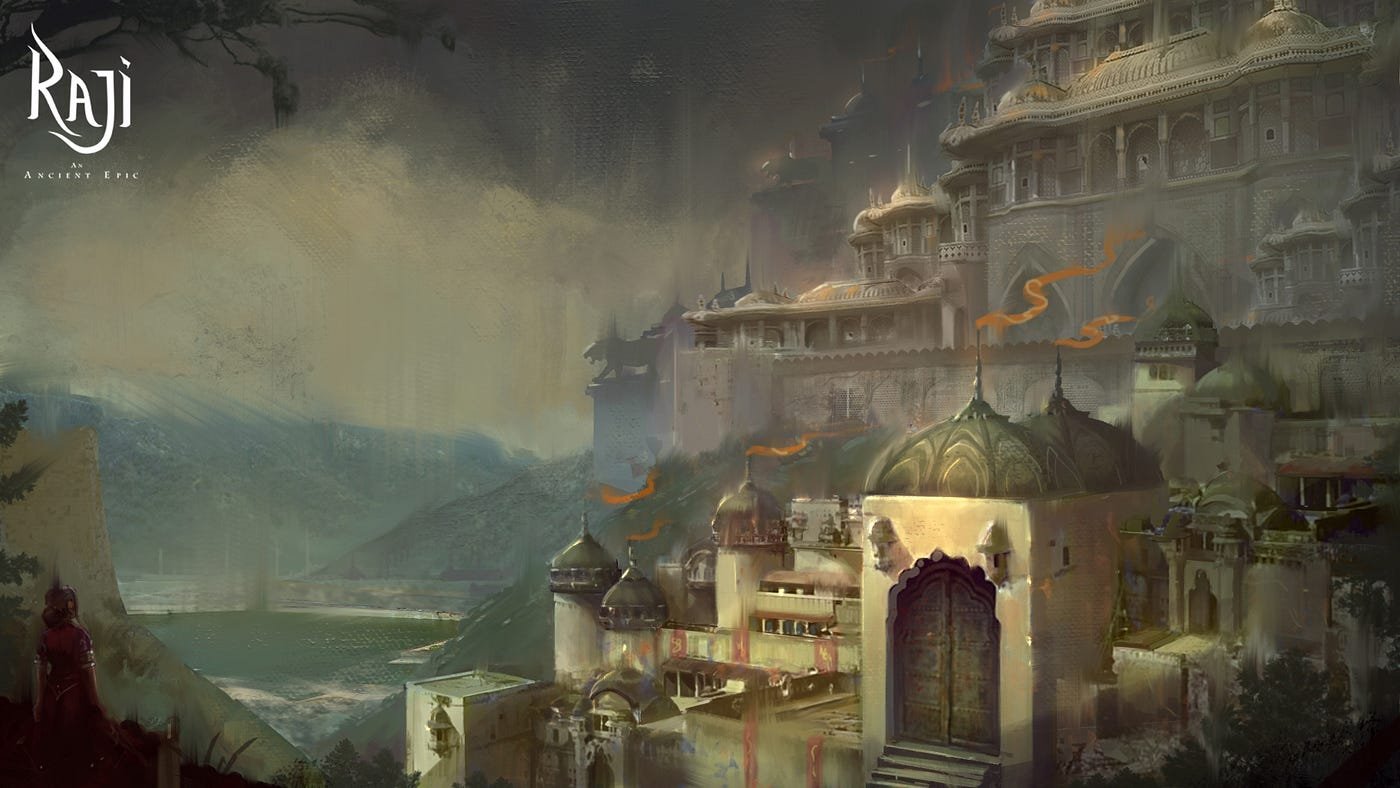 Concept art of Raji: An Ancient Epic, showing a Hindu palace.